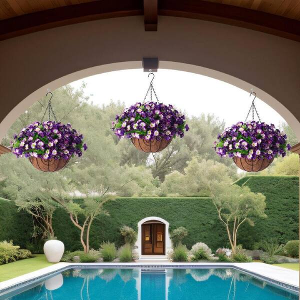 20 in. H Artificial Hanging Flowers with 12 in. Basket, Garden