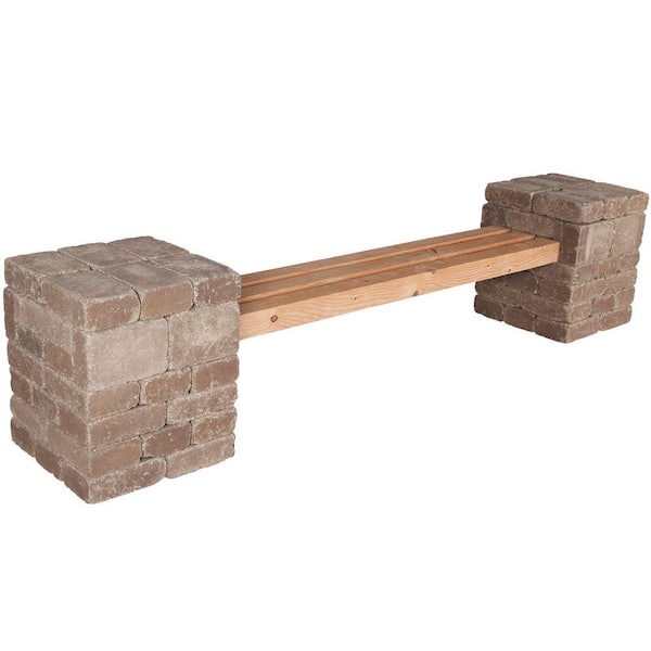 Pavestone RumbleStone 100 in. x 24.5 in. x 21 in. Concrete Garden Bench Kit in Cafe