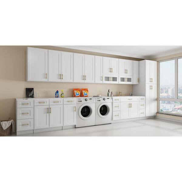 HOMEIBRO 33 in. W x 34-1/2 in. H x 24 in. D White Painted Shaker Style Ready to Assemble Base Cabinet with 2-Drawers