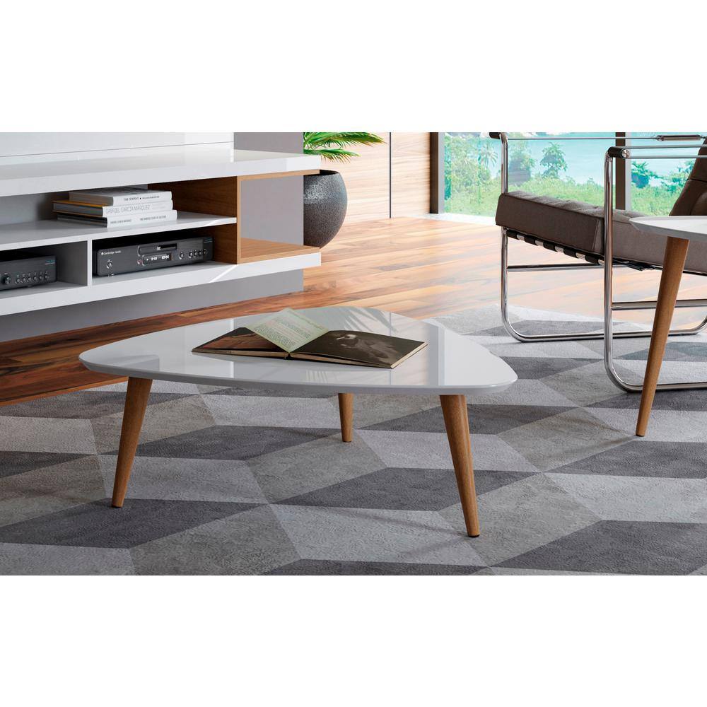 Utopia Mid-Century Triangular White Gloss Wood Coffee Table with Storage