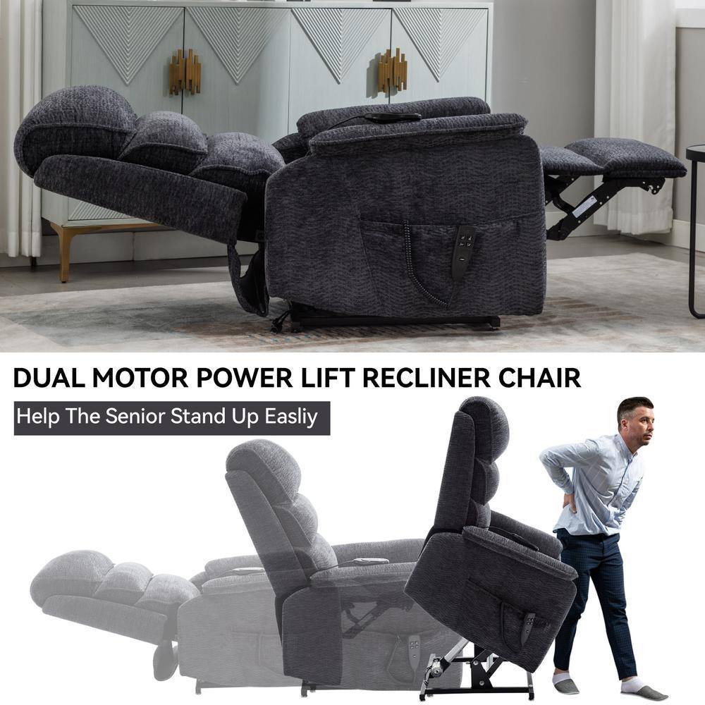Grey Chenille Power Lift Recliner with Heat and Massage