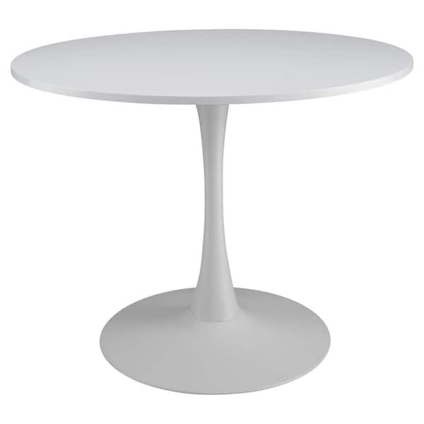Creston Modern 39.4 in. White Wood Top Dining Table with Metal Pedestal Base Seats-4
