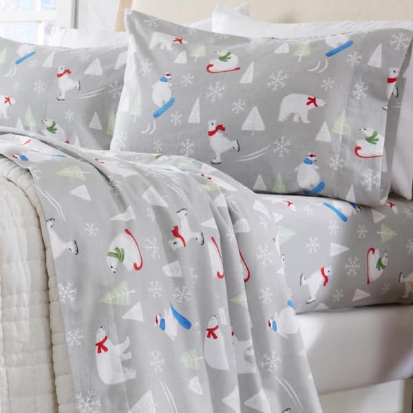 4-Piece Gray 100% Turkish Cotton Queen Premium Flannel Sheet Set