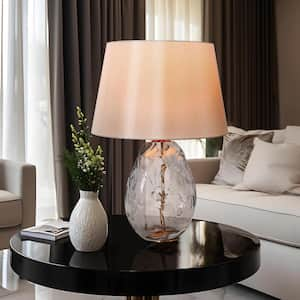 Modern 23.6 in. White Mushroom Table Lamp with Fabric Shade Clear Glass Base for Bedroom Living Room