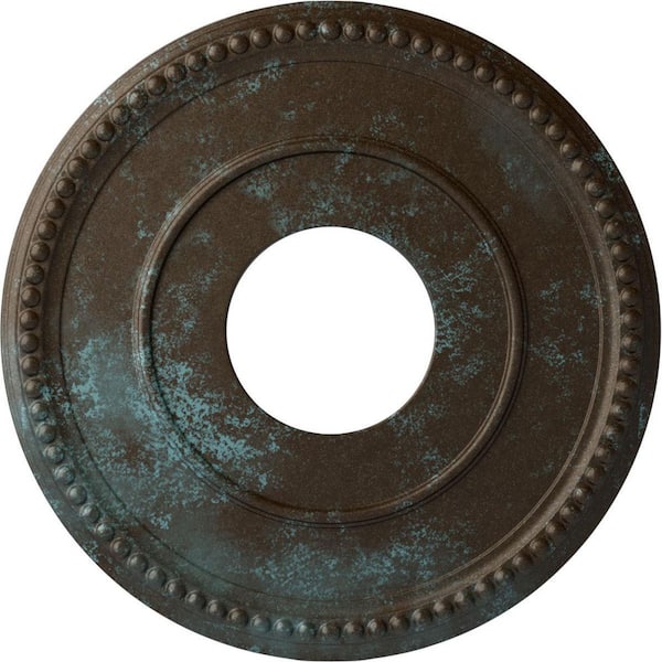 Ekena Millwork 3/4" x 12-1/2" x 12-1/2" Polyurethane Bradford Ceiling Medallion, Hand-Painted Bronze Blue Patina