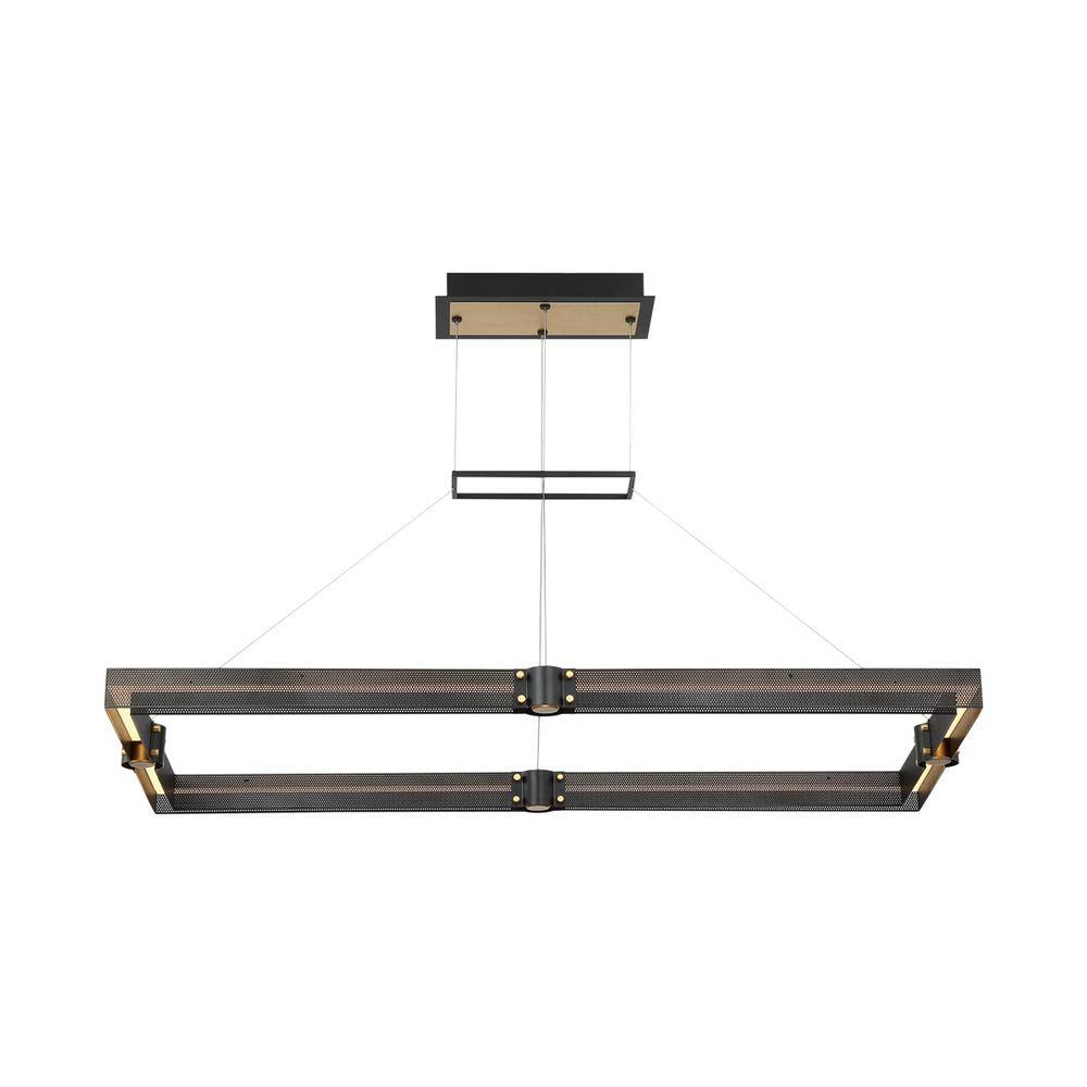 Admiral Matte Black and Gold LED Rectangular Chandelier