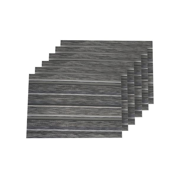 Multistripes Silver Woven Textilene Reversible Rectangle Placemats (Set of 6)