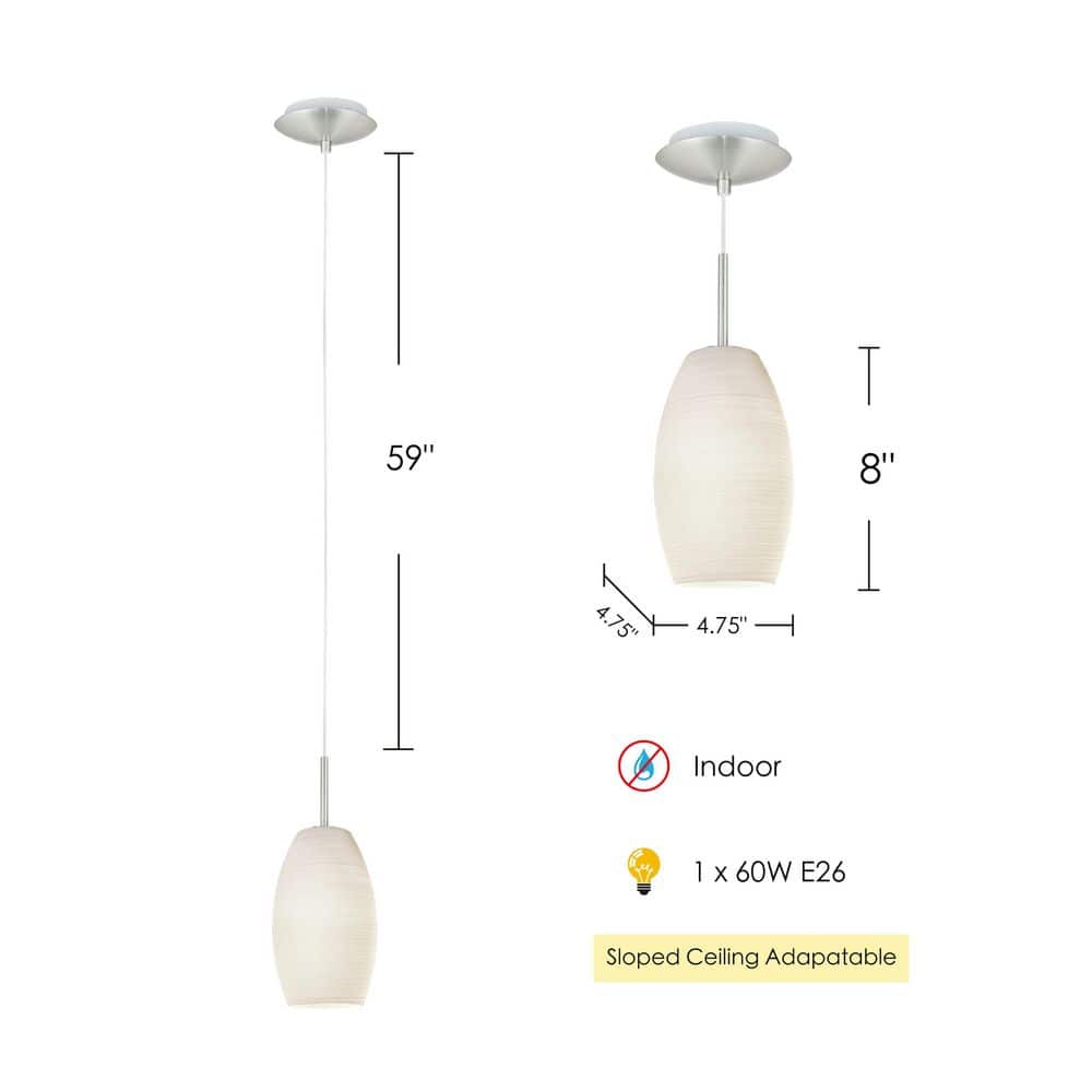 Eglo Batista 1 Matte Nickel Mini Pendant with Hand-Made Glass