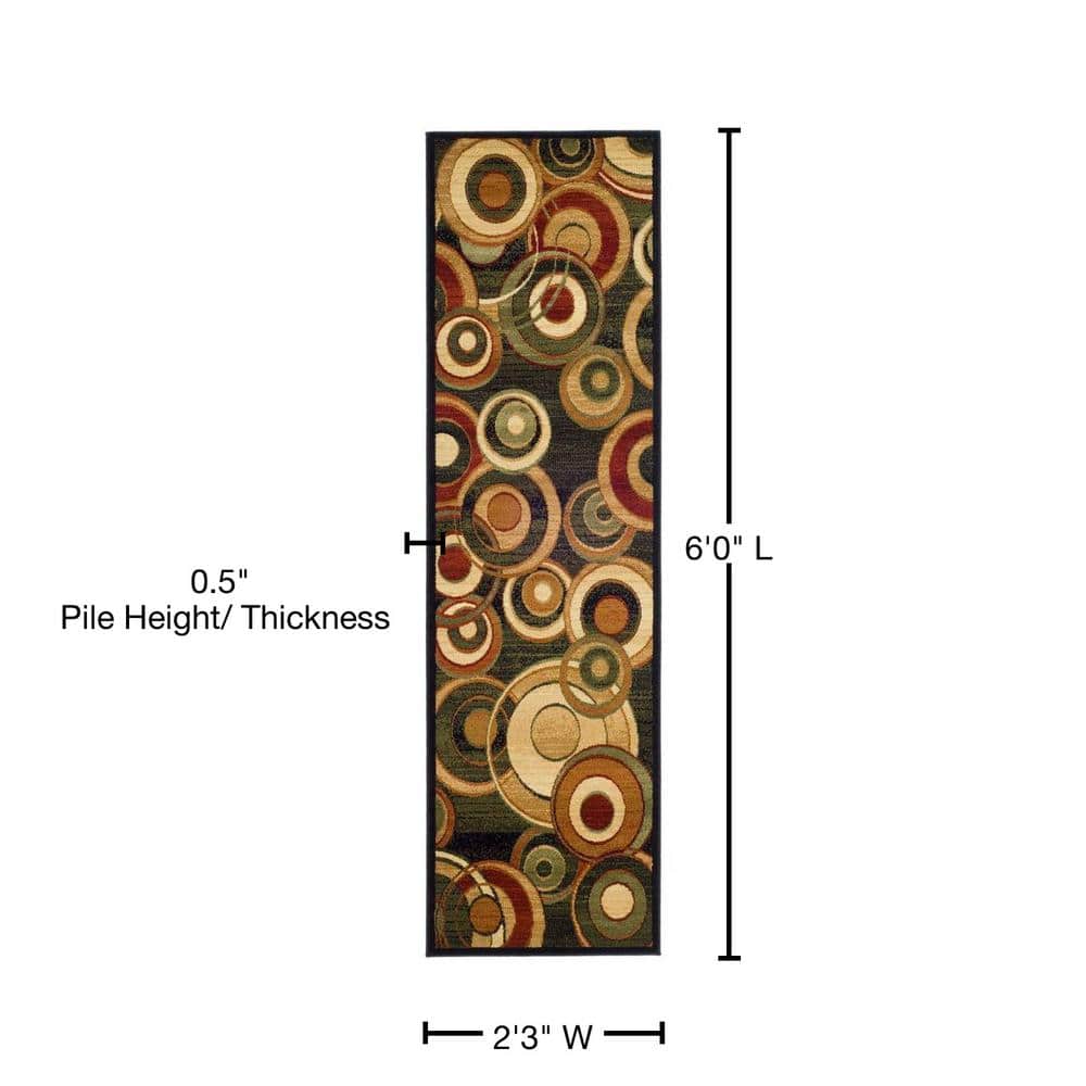 Black and Multi Geometric Circles Runner Rug, 2'3" x 6'
