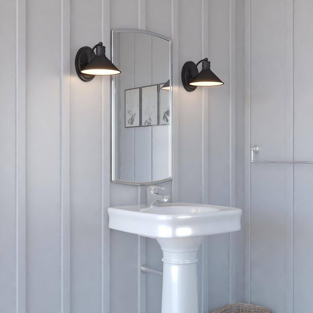 Akron 8" Bronze and White Farmhouse Wall Sconce