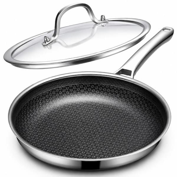 12-Inch Hybrid Nonstick Stainless Steel Frying Pan Skillet, Laser-Etched Surface, Dishwasher and Oven