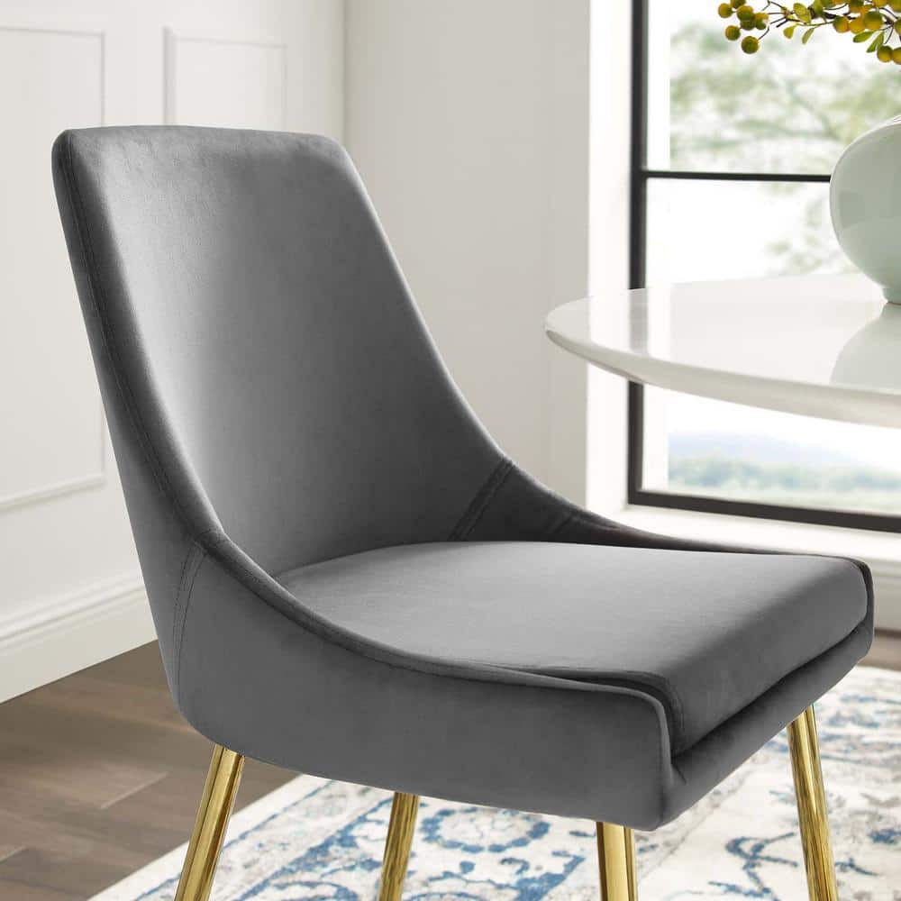 Charcoal Velvet Upholstered Side Chair with Gold Metal Legs
