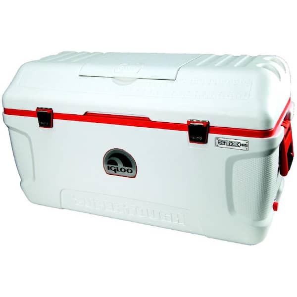 IGLOO Supertough STX 165 Qt. Cooler with Built-In Cup Holder and Retractable Handles - White