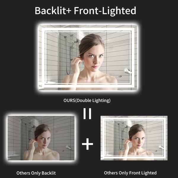 Heemli 48 in. W x 32 in. H Rectangular Frameless LED Light and Anti-Fog Wall Bathroom Vanity Mirror, Glass