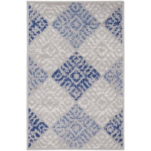 Whimsicle Grey Blue doormat 2 ft. x 3 ft. Geometric Modern Kitchen Area Rug