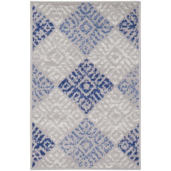 Nourison Whimsicle Grey Blue doormat 2 ft. x 3 ft. Geometric Modern Kitchen Area Rug