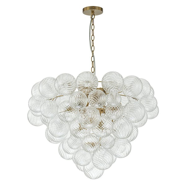 HUOKU Neuvy 27.6 in. W 9-Light Brushed Gold Brass Clear
