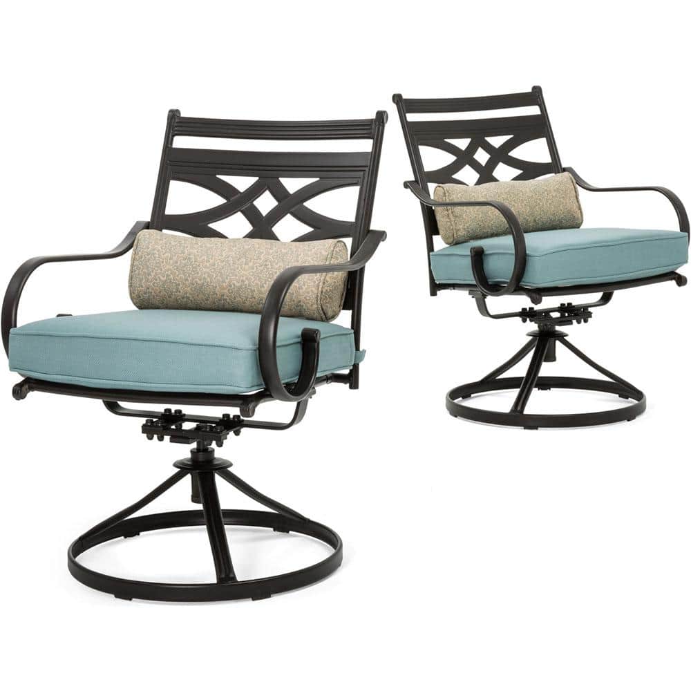Montclair Ocean Blue & Brown 5-Piece Outdoor Dining Set with Swivel Rockers
