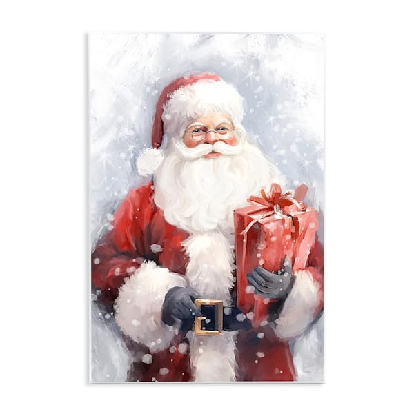 Stupell Industries Santa with Red Gift by Ramona Murdock 1-Piece Unframed Graphic Print People Poster Art Print 19 in. x 13 in.