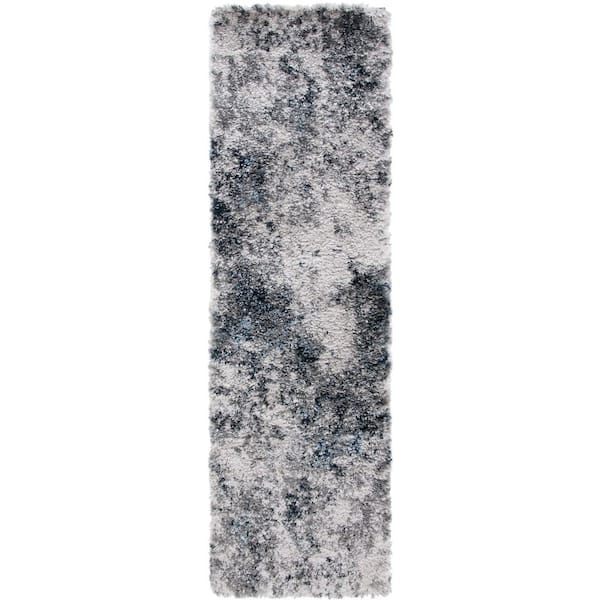 SAFAVIEH Cloud Shag 2 ft. x 8 ft. Gray/Blue Abstract Distressed Runner Rug