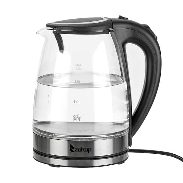 Speed-Boil Water Electric Kettle, 1.7L 1500W, Coffee & Tea Kettle Borosilicate Glass, Wide Opening, Auto Shut-Off, Cool Touch Handle, LED Light. 360