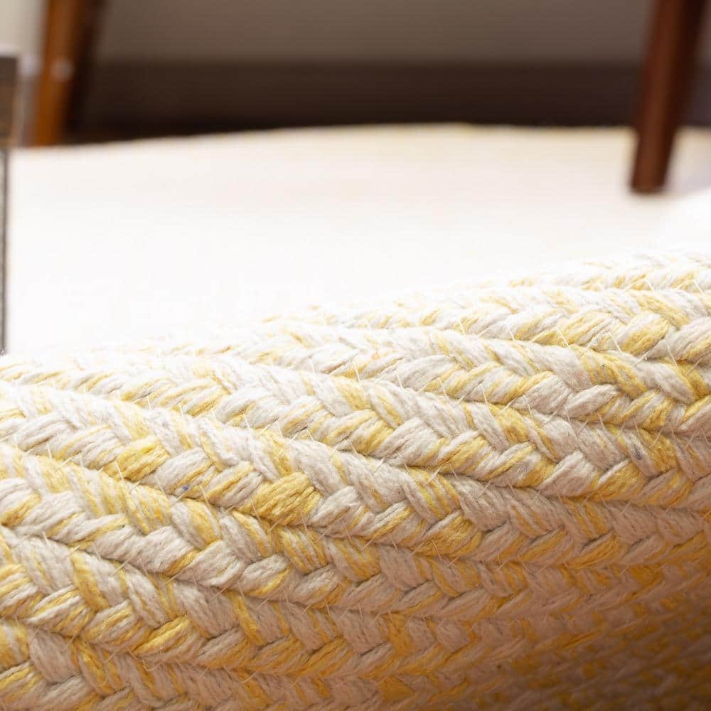 Handmade Yellow and White Oval Braided Cotton Rug 4' x 6'