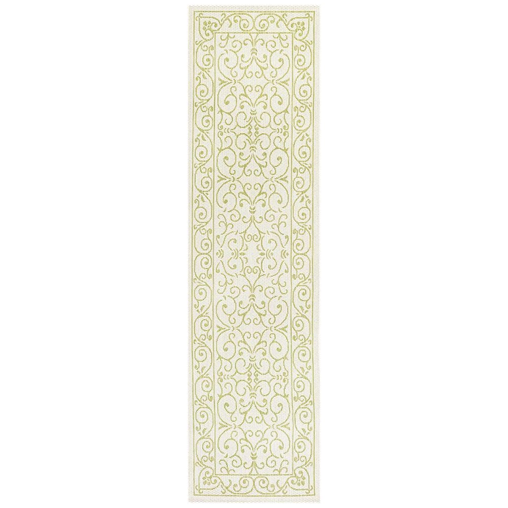 Green Polypropylene 2 ft. x 8 ft. Floral Indoor Runner Rug