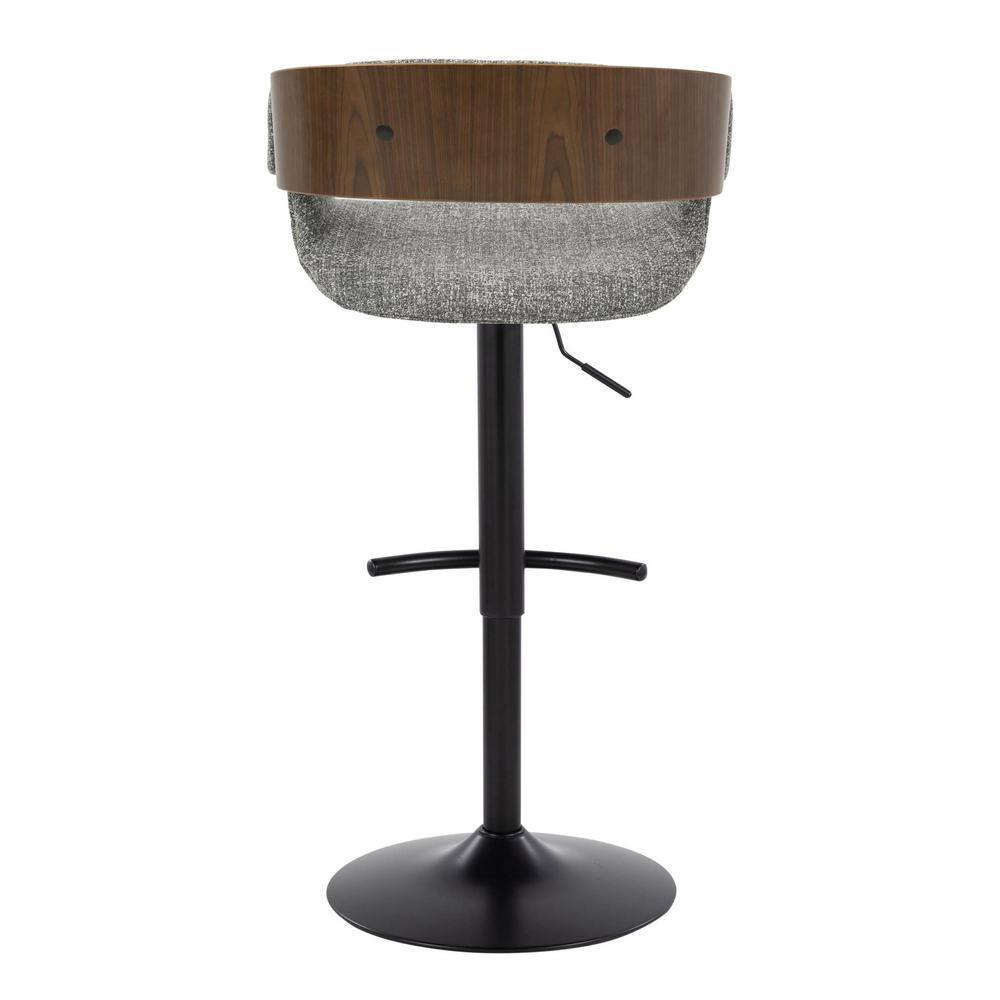 Set of 2 Adjustable Gray Fabric and Walnut Barstools