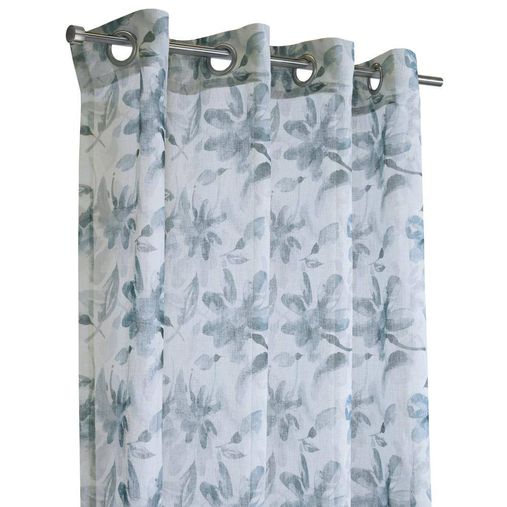 Florence Sheer Silver Faux Linen Grommet Curtain Panel 52" x 95"