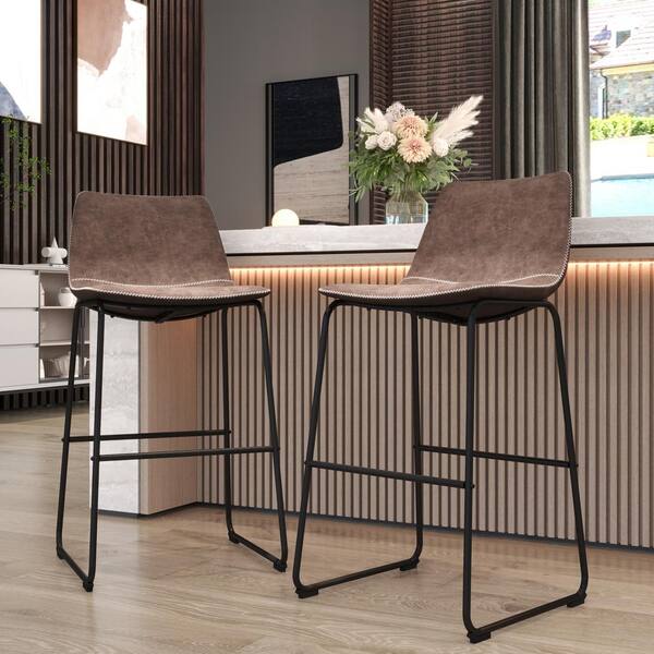 PHI VILLA 38.97 in. Brown Low Back Metal Frame Bar Stool with PU