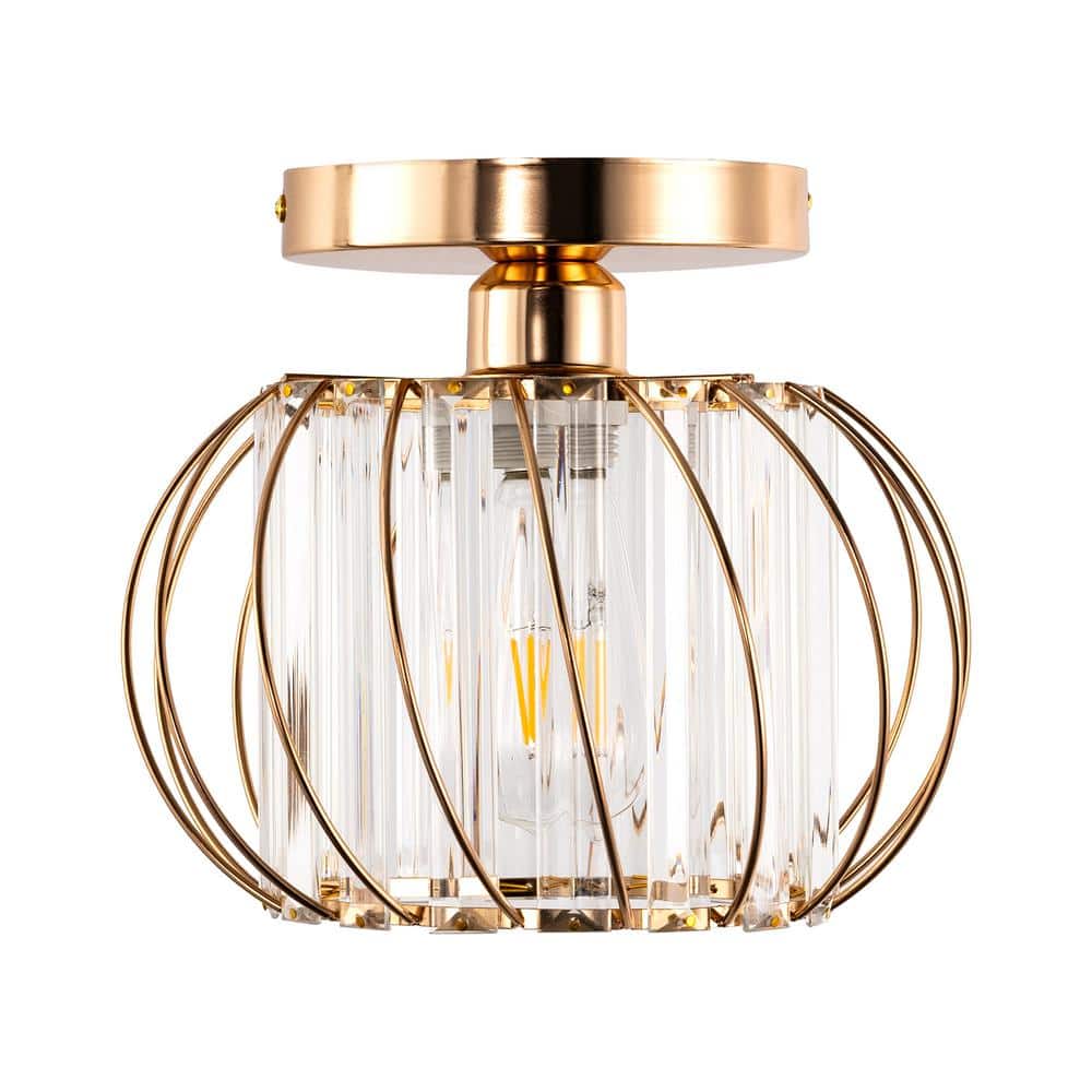 10 in. 1-Light Gold Metal Caged Semi-Flush Mount for Kitchen Bedroom with No Bulbs Included price history on PriceWatchPro