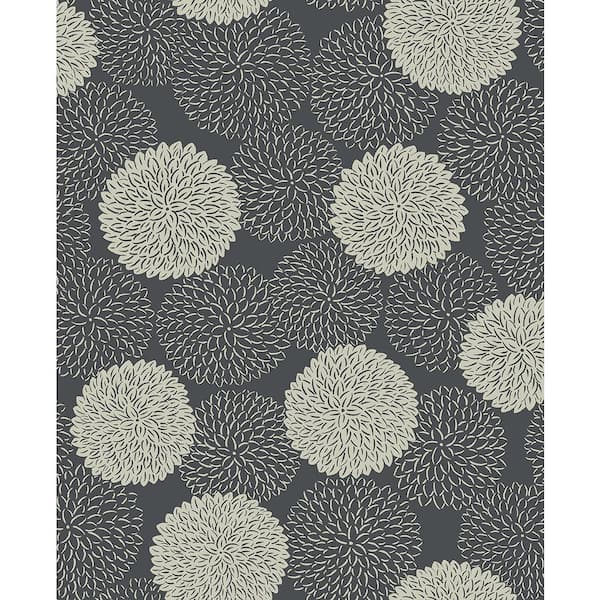 A-Street Prints 8 in. x 10 in. Blithe Charcoal Floral Wallpaper Sample
