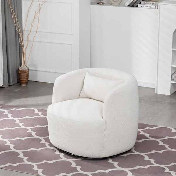 Jefney Fabric Upholstered Armchair Boucle Accent Chair Full Assembled Small Space Chair with Pillow Ivy Bronx Fabric: Light Beige