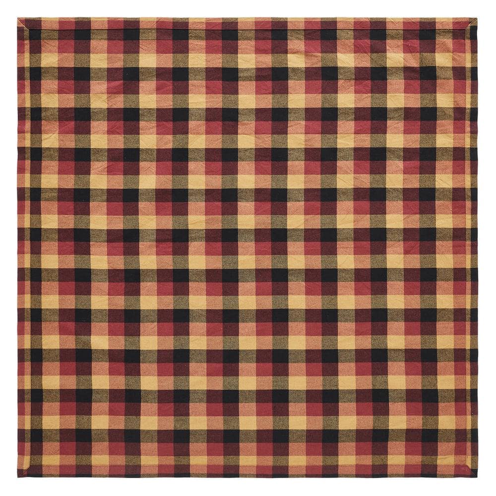 Deep Burgundy and Tan Cotton Check Square Table Topper 40x40