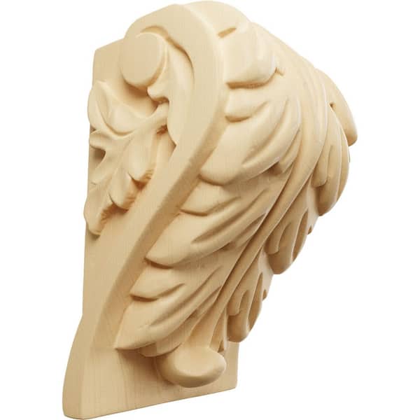Ekena Millwork 2-3/4 in. x 3-1/4 in. x 5 in. Unfinished Wood Maple Medium Acanthus Leaf Block Corbel