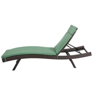 Salem Multi-Brown 4-Piece Faux Rattan Outdoor Chaise Lounge with Jungle Green Cushions