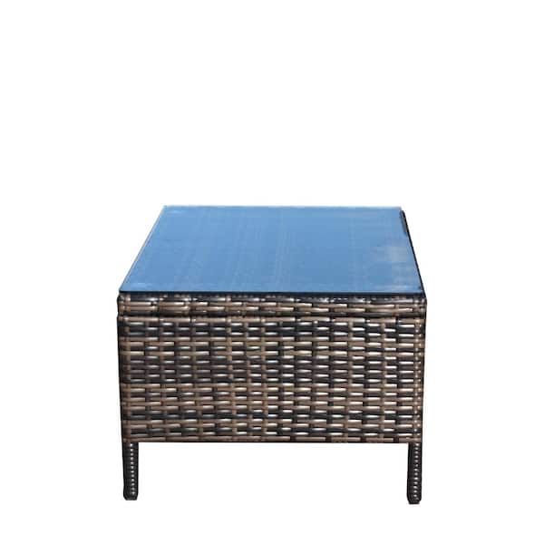 Unbranded Water Resistant/UV resistant Patio Furniture Wicker Outdoor Coffee Table with Clear Tempered Glass for Porch, Balcony