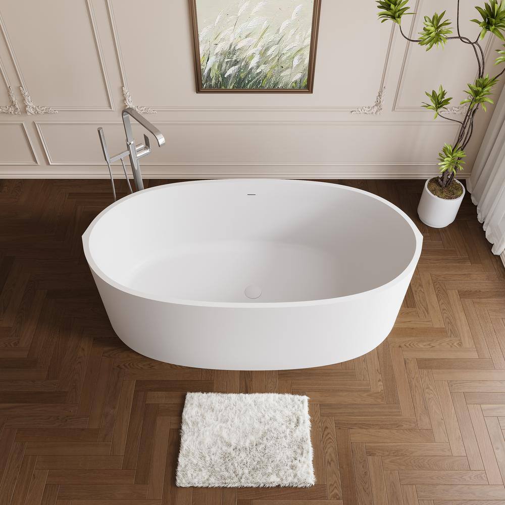 65'' Matte White Solid Surface Freestanding Soaking Bathtub