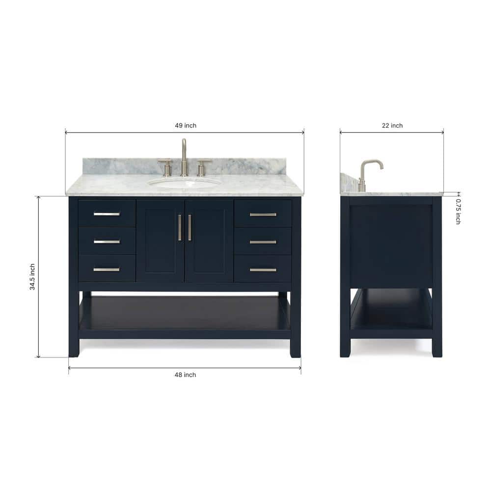 Midnight Blue 49" Single Basin Vanity with Carrara White Top