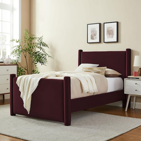 Rael Purple Wood Frame Twin Platform Bed with Upholstered Headboard and Footboard