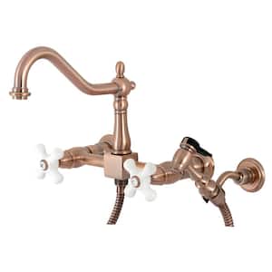 Heritage 2-Handle Wall-Mount Kitchen Faucet with Side Sprayer in Antique Copper