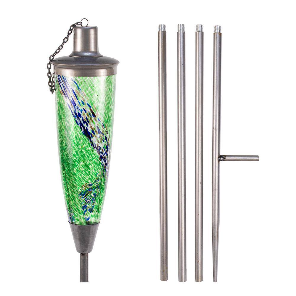 Genesis Green Blown Glass Outdoor Oil Torch with Steel Stake