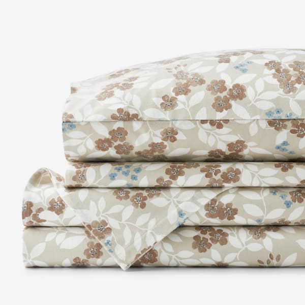 The Company Store Company Cotton Classic Holiday Print White Multi Vintage Flower Velvet Flannel Full Sheet Set