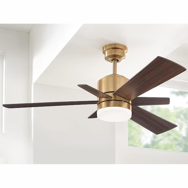 Hexton 52 in. Indoor Integrated LED Brushed Gold Ceiling Fan with Light Kit, Remote Control and 6 Reversible Blades