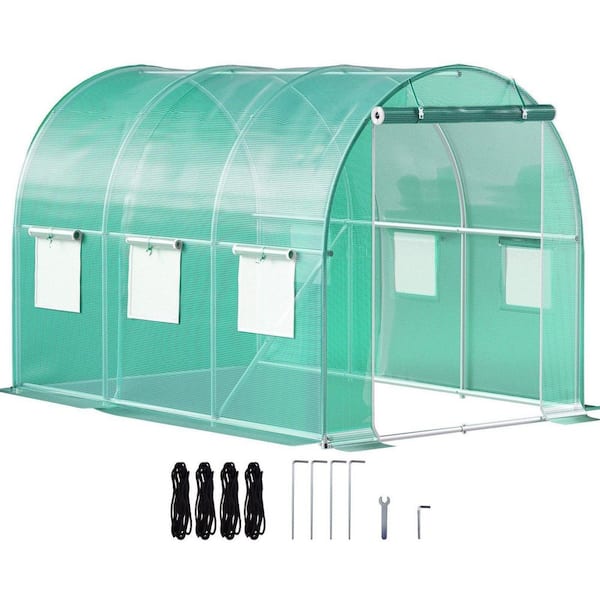 79 in. W x 118 in. D x 79 in. H Walk-in Tunnel Greenhouse with Top Beam Diagonal Poles Zippered Door & 6-Roll-up Window