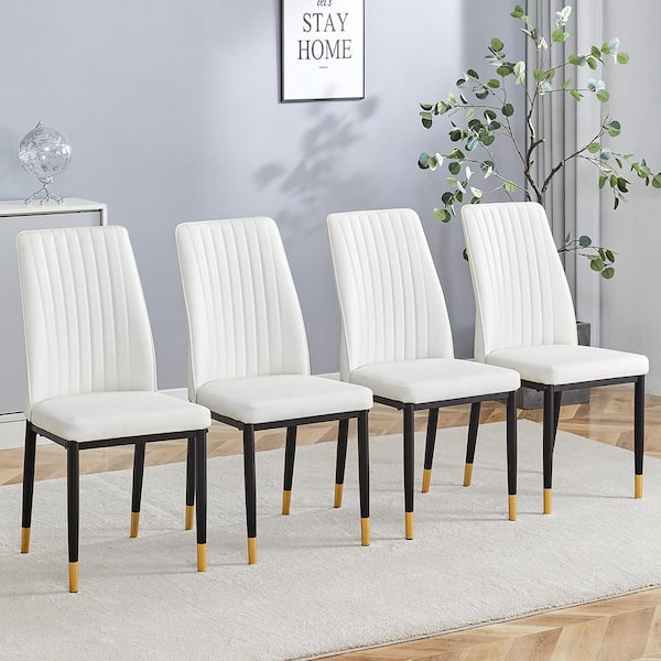 Polibi White PU Leather Metal Frame Dining Chairs Set of 4