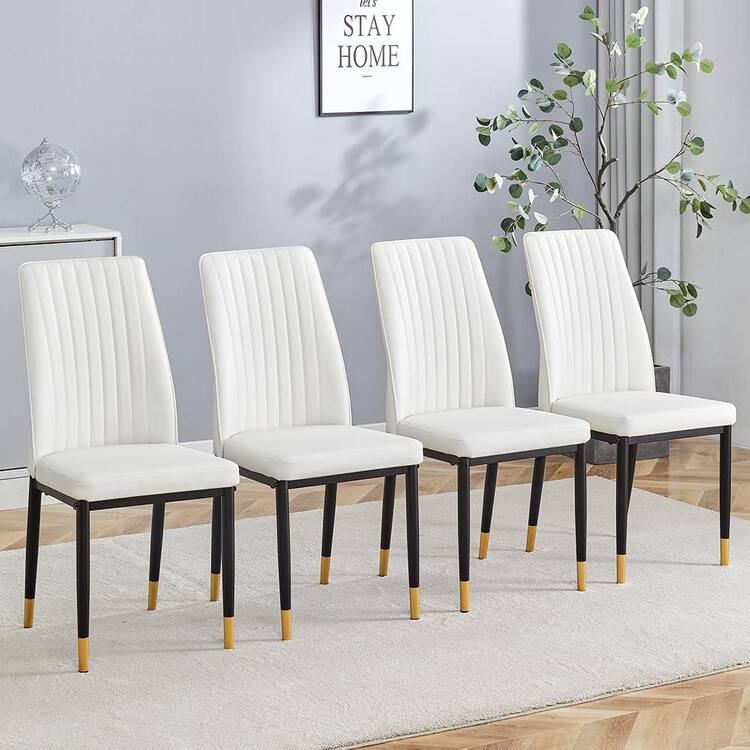 Polibi White PU Leather Metal Frame Dining Chairs Set of 4