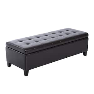 Brown Faux Leather Tufted Storage Bench Ottoman