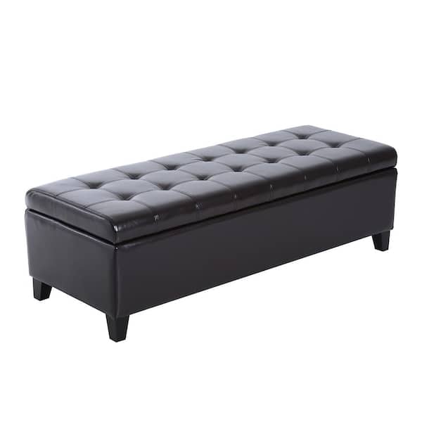 Homcom Brown Faux Leather Tufted, White Leather Storage Bench Ottoman