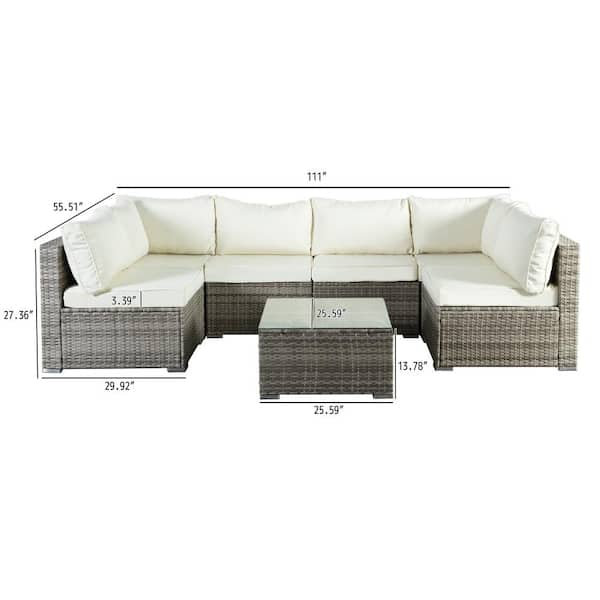 JUSKYS Long Outdoor 7 Piece Gray Wicker Rattan Sectional Seating